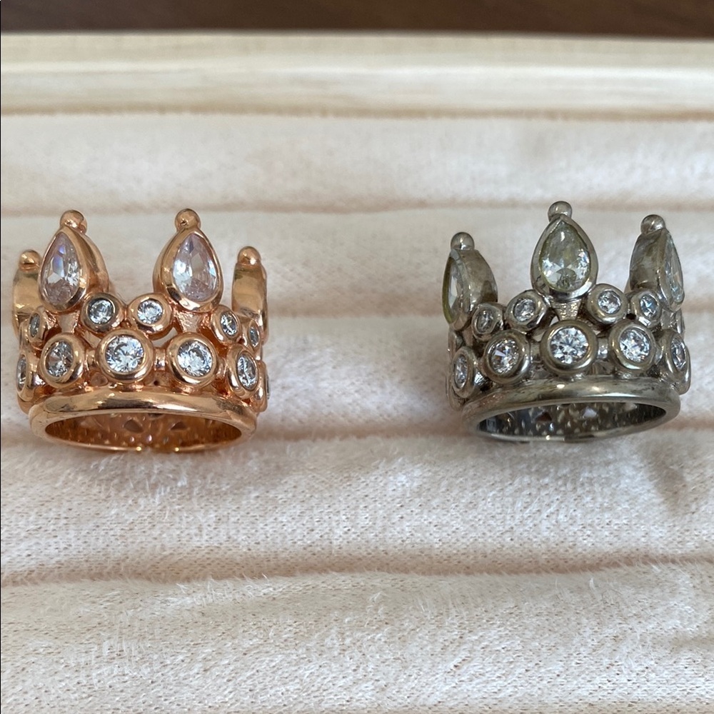 New Hespera Rose gold and silver Crown Shaped Rings with white topaz size 6